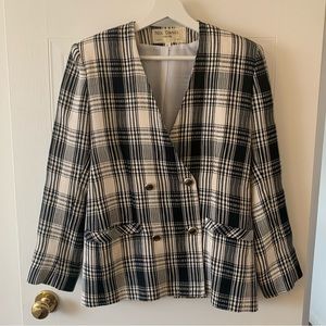 Vintage black and white plaid blazer